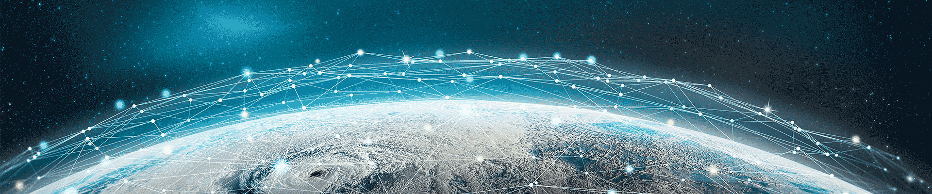 A photo of the earth from space with dots connected everywhere