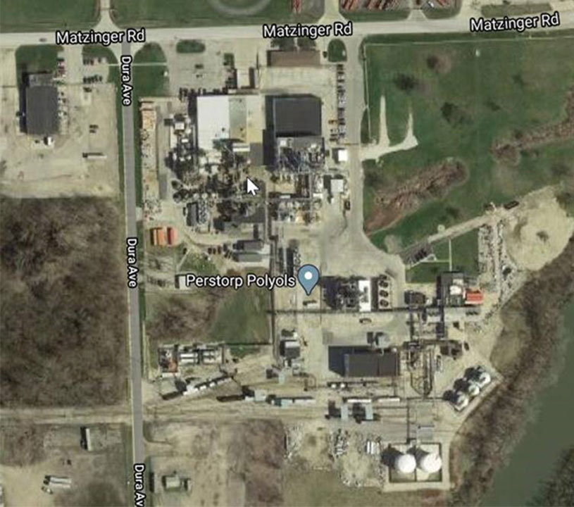 A drone shot of site toledo perstorp