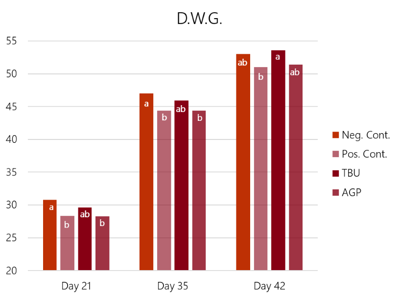 Table 4: Average daily gain results of the 4 experimental groups