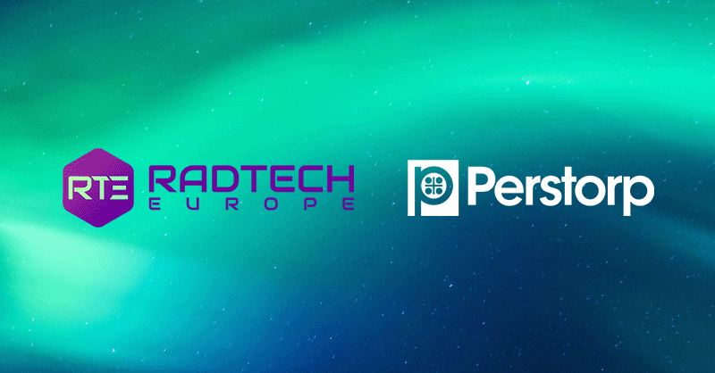 Perstorp and RadTech logo against blue and green background