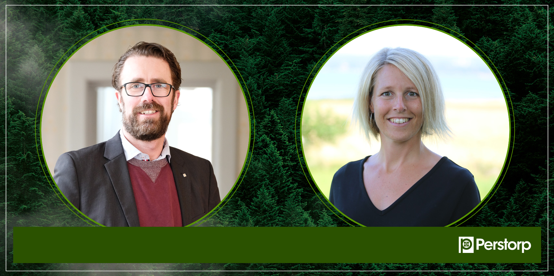 Webinar invite with a portrait of a man and a woman