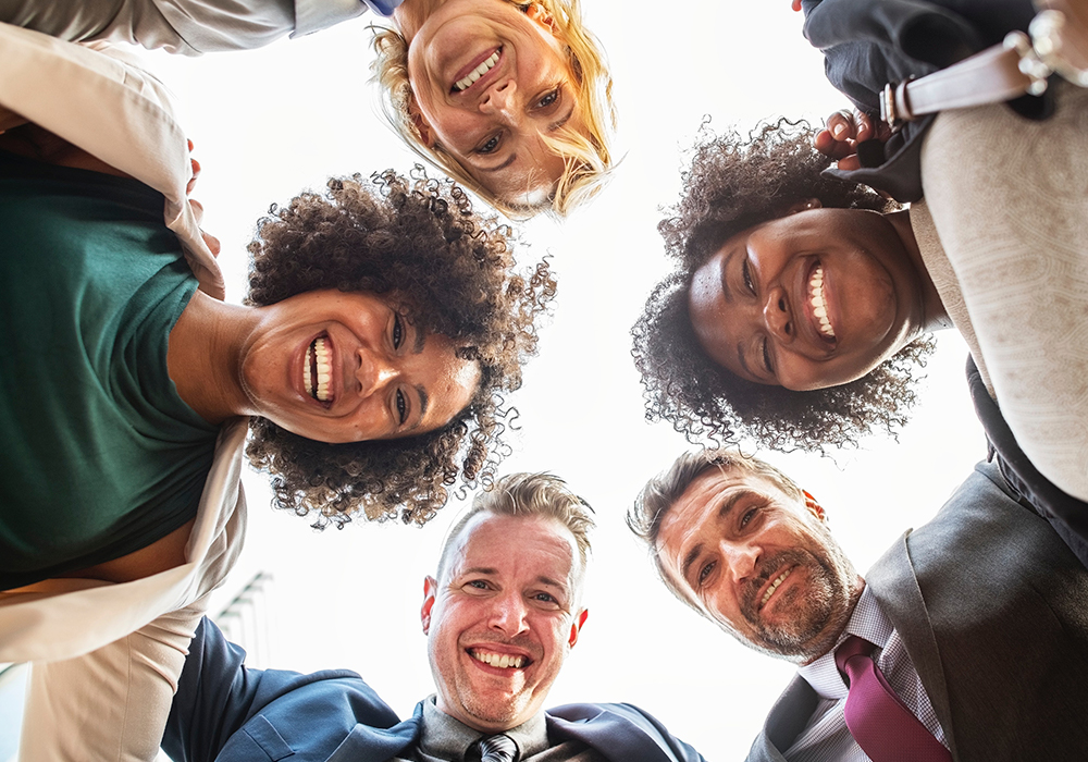 people smiling facing camera