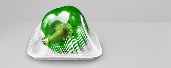 Green pepper wrapped in Bioplastics from Perstorp