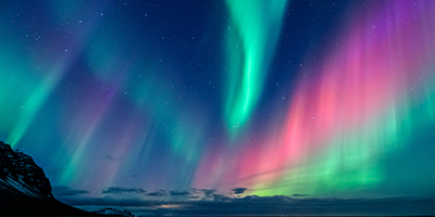 Green, blue, and pink northern lights