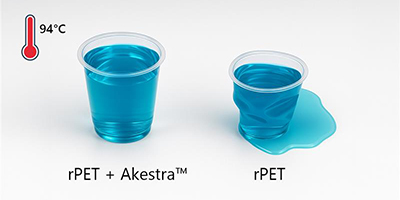 One cup with rPet with Akestra and one without Akestra