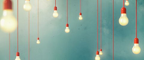 Light bulbs hanging from red cords