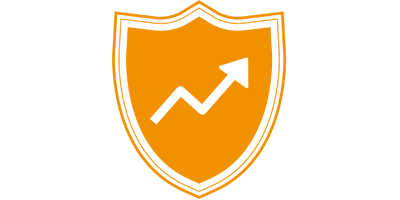 An orange shield with an upwards pointing arrow illustrated on it 